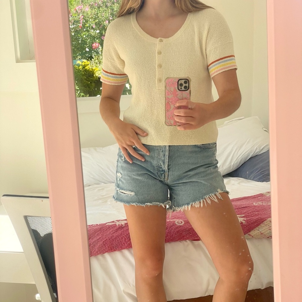 Madewell: Henley Sweater Tee in Rainbow Stripe, small